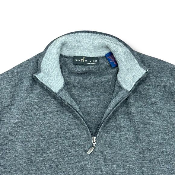 Peru Unlimited Men’s Size M Gray 100% Baby Alpaca Wool 1/4 Zip Sweater Golf - Picture 2 of 5